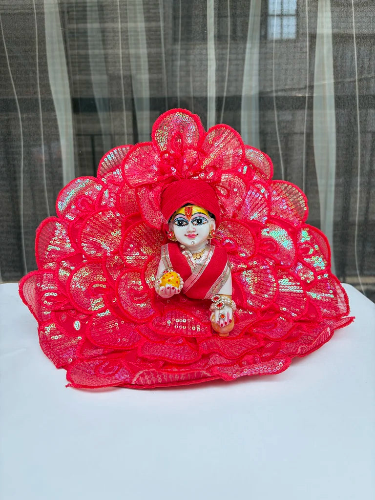 Red Sequin Floral Designer Poshak with Mukut