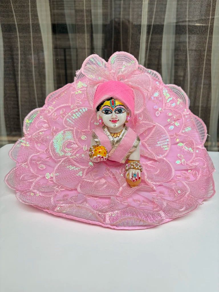 Pink Sequin Floral Designer Poshak with Mukut