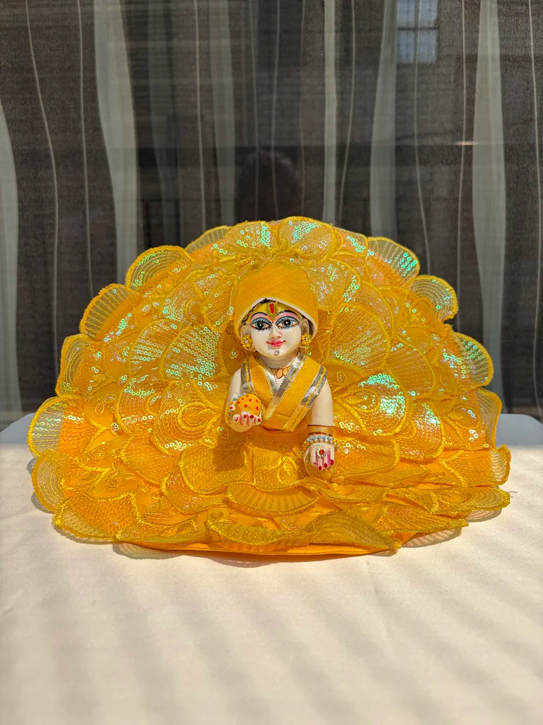 Yellow Sequin Floral Designer Poshak with Mukut