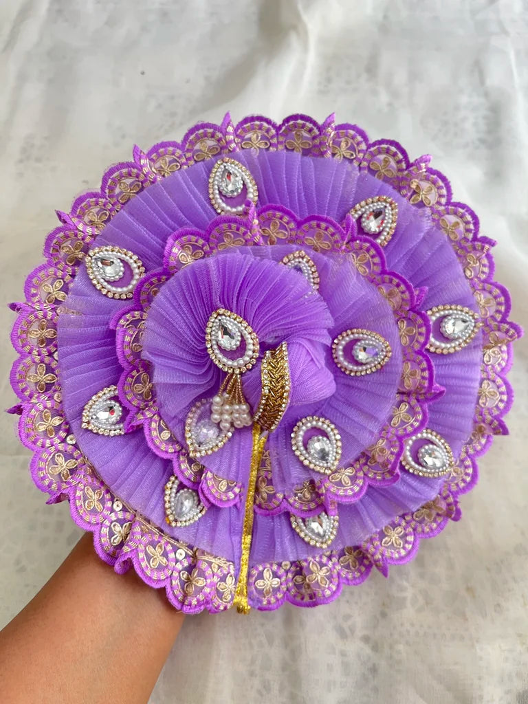 Lavender Net Laddu Gopal Poshak with Mukut