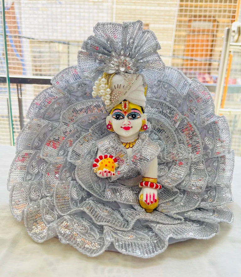 Silver Sequins Work Laddu Gopal Poshak with Mukut