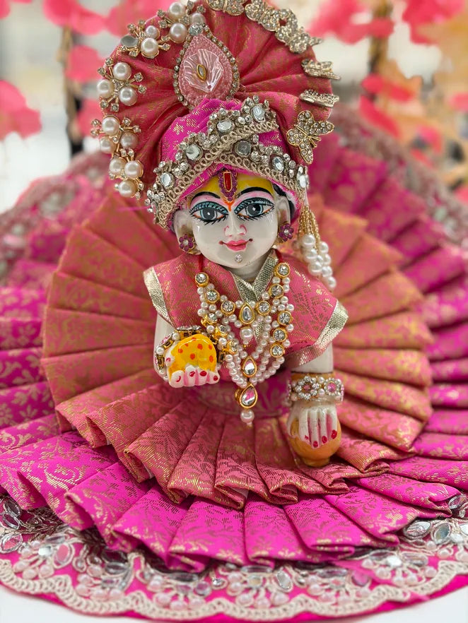 Pink and Peach Brocade Poshak With Mukut