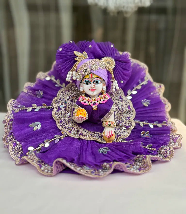 Purple Mirror Laddu Gopal Designer Dress for Janmashtami