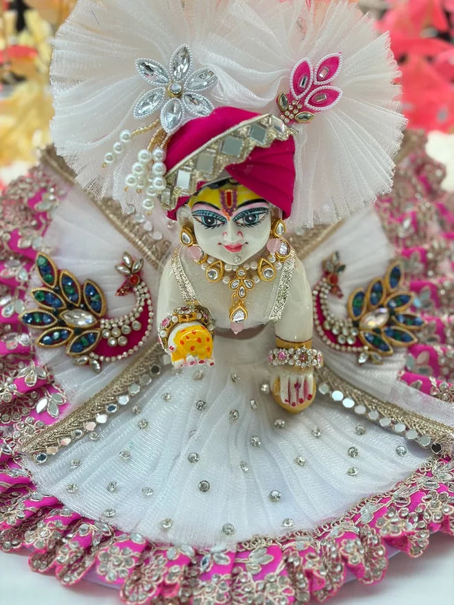 White & Pink Peacock Laddu Gopal Poshak