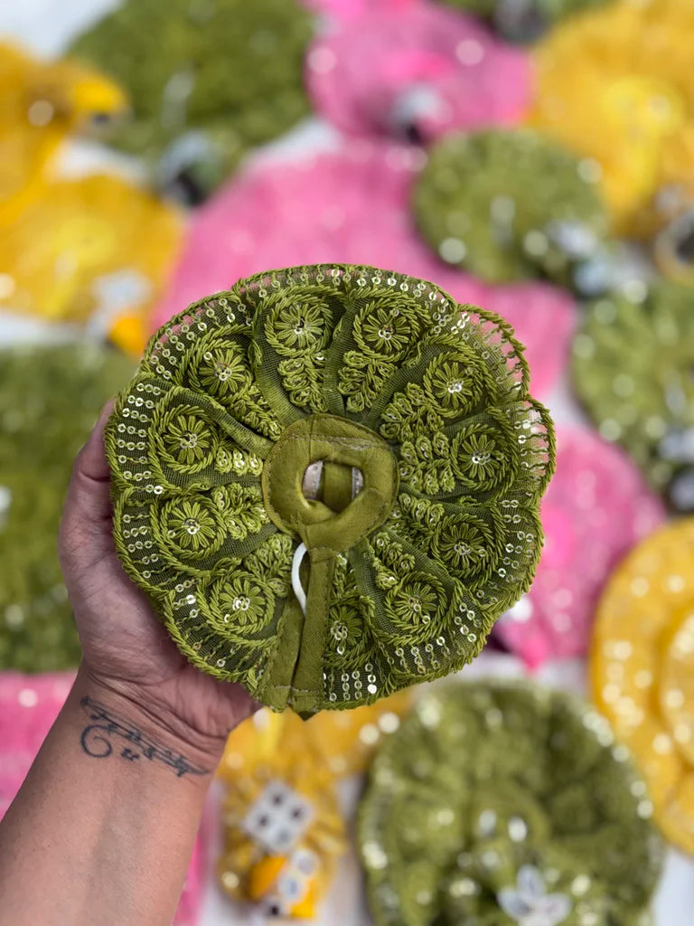 Olive Green Embroidered Laddu Gopal Poshak with Mukut