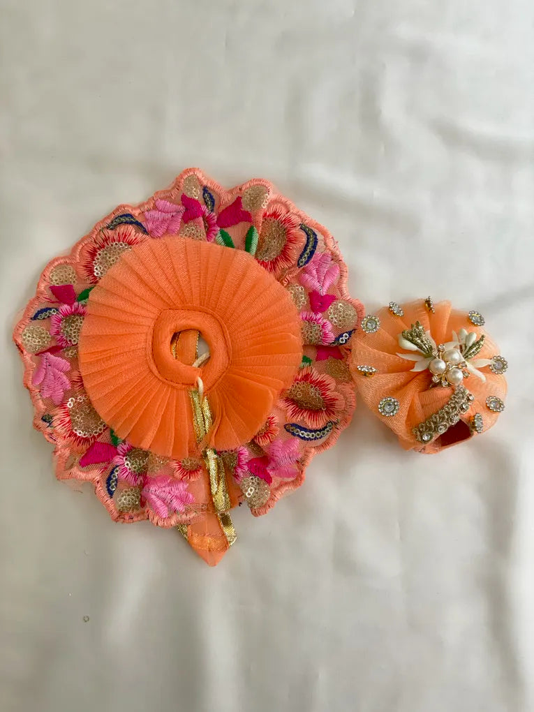 Peach Embroidered Lace Poshak with Mukut