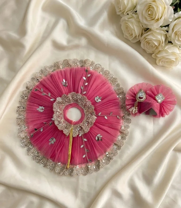 Rose Pink Mirror Designer Poshak With Mukut