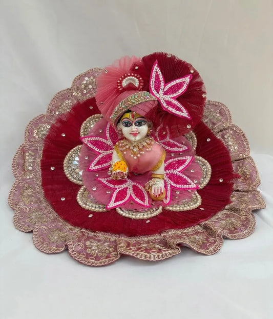 Marron Red Laddu Gopal Poshak with Lotus Patch