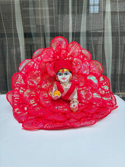 Red Sequin Floral Designer Poshak with Mukut
