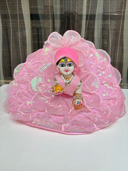 Pink Sequin Floral Designer Poshak with Mukut