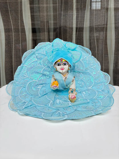 Sky Blue Sequin Floral Designer Poshak with Mukut
