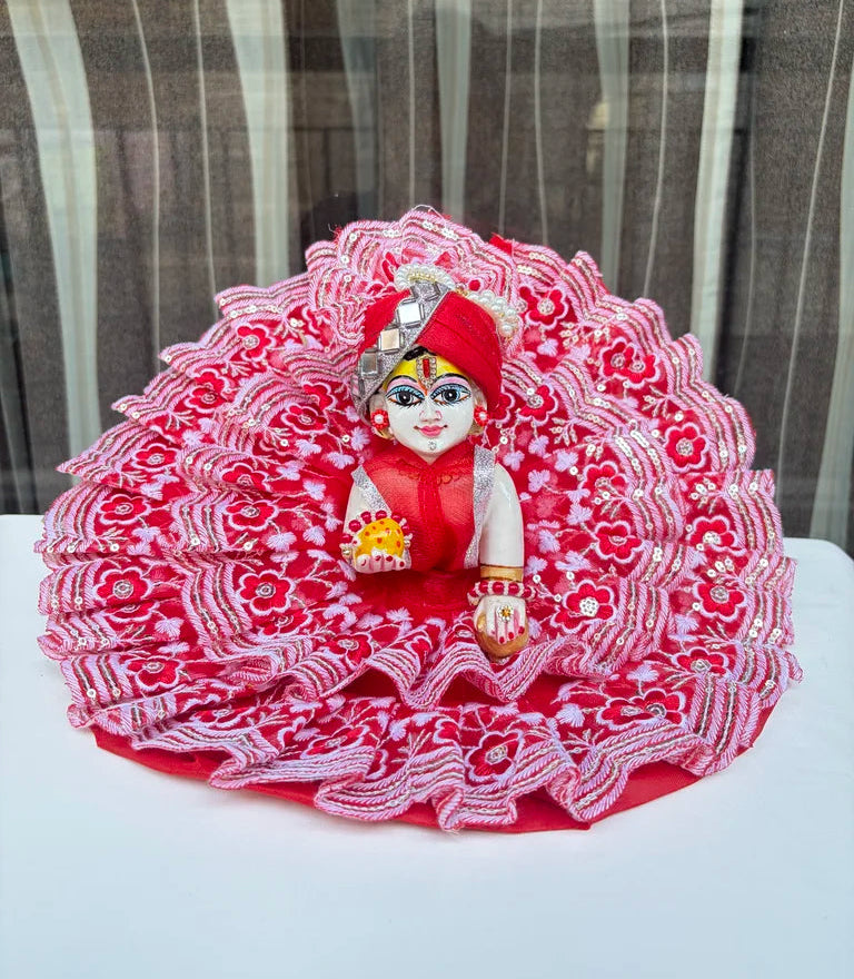 Red Floral Designer Poshak with Sequins Work & Mukut