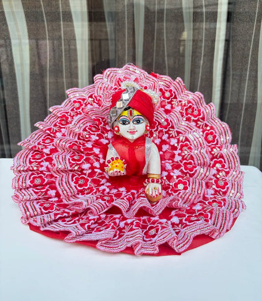 Red Floral Designer Poshak with Sequins Work & Mukut