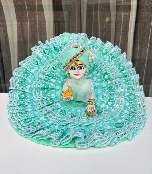 Sea Green Floral Designer Poshak with Sequins work & Mukut