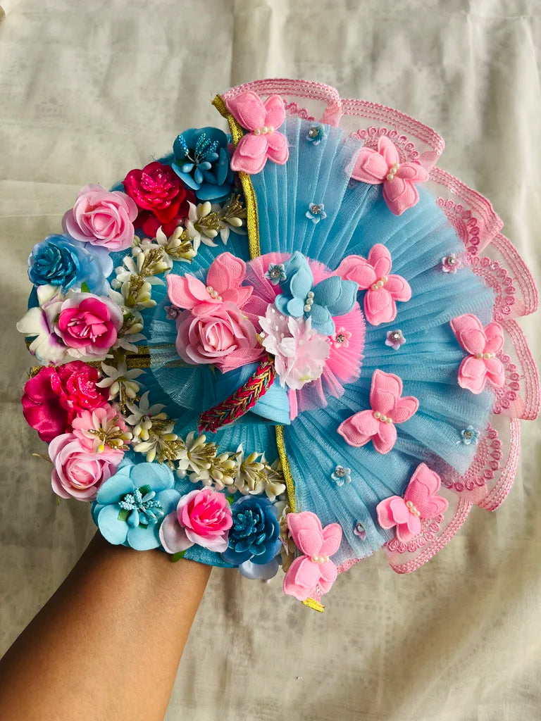 Sky Blue & Pink Butterfly Designer Poshak