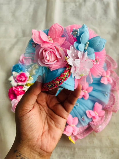Sky Blue & Pink Butterfly Designer Poshak