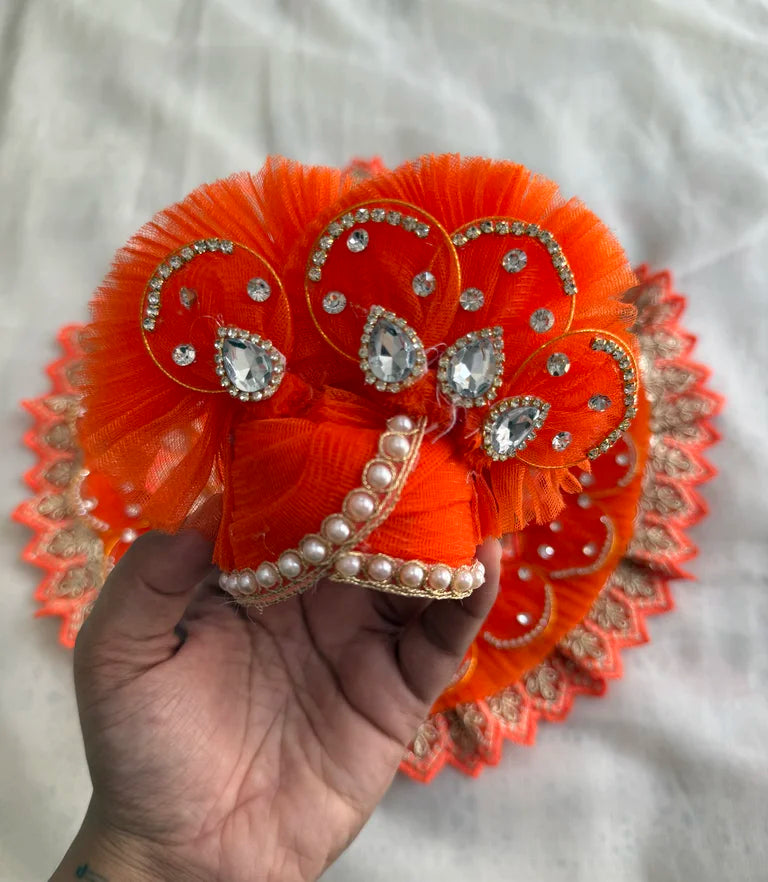 Orange Net Laddu Gopal Poshak with Mukut