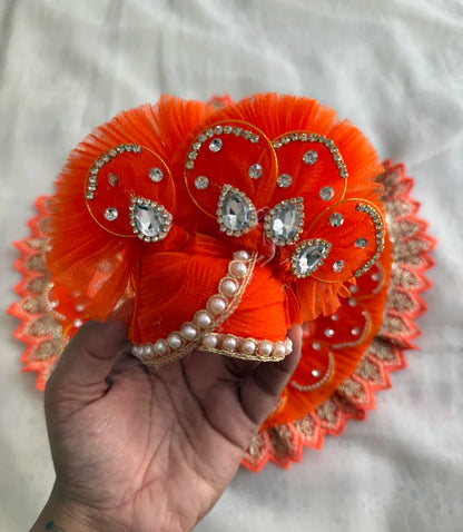 Orange Net Laddu Gopal Poshak with Mukut