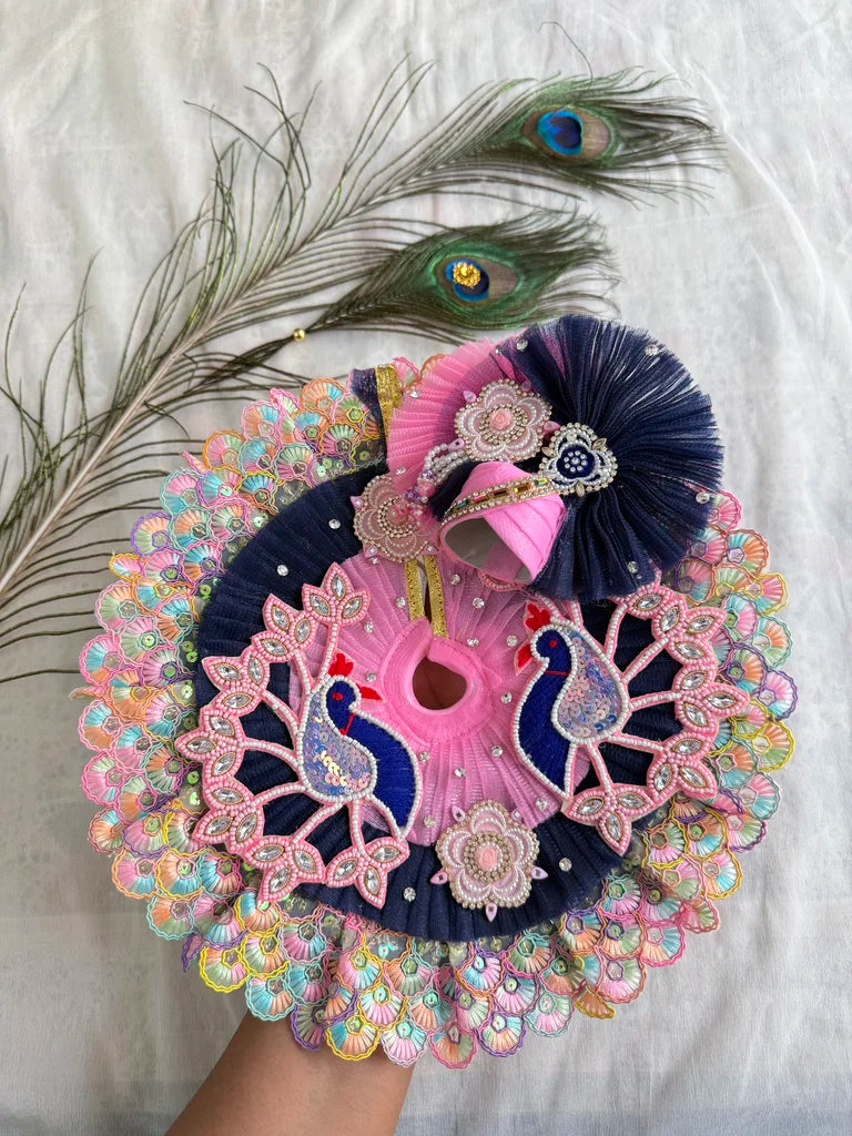 Navy Blue and Pink Peacock Laddu Gopal Poshak
