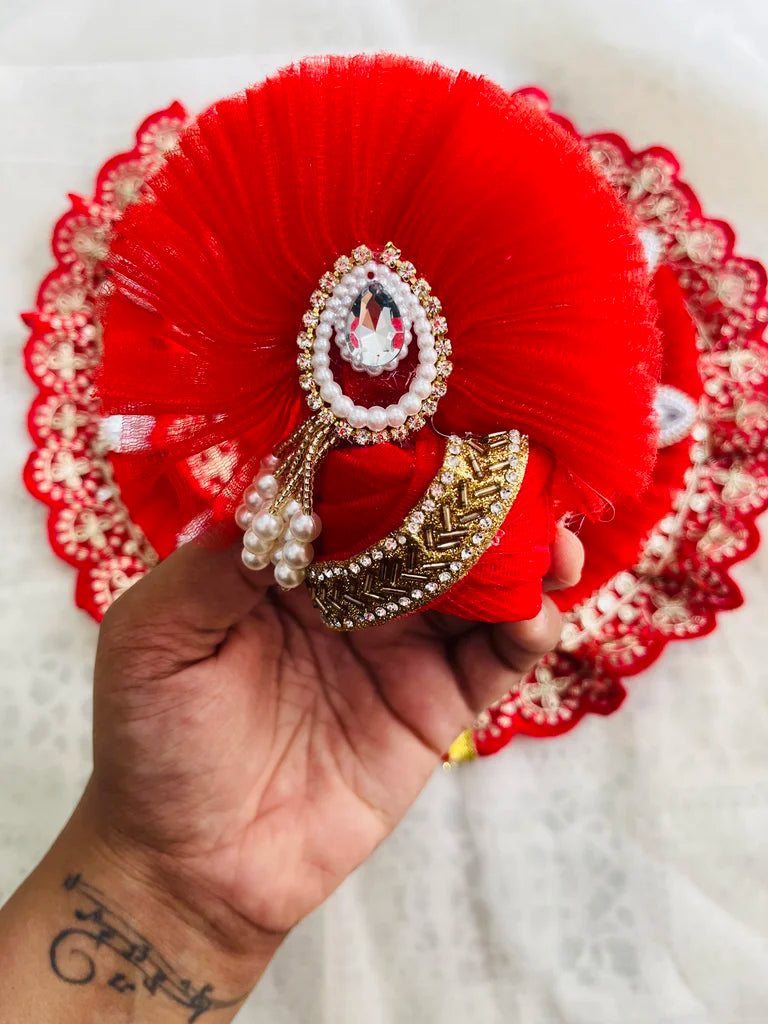 Red Net Laddu Gopal Poshak with Mukut