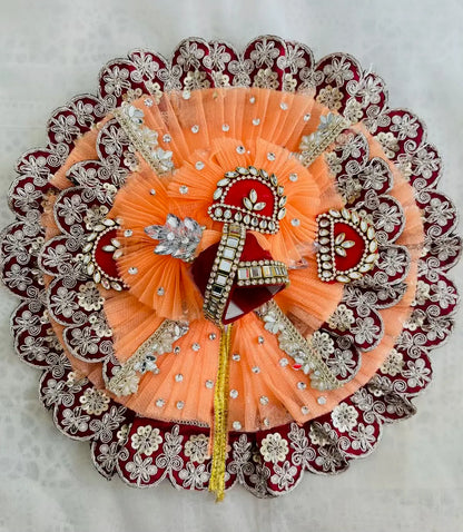 Peach Net & Maroon Lace Poshak With Mukut