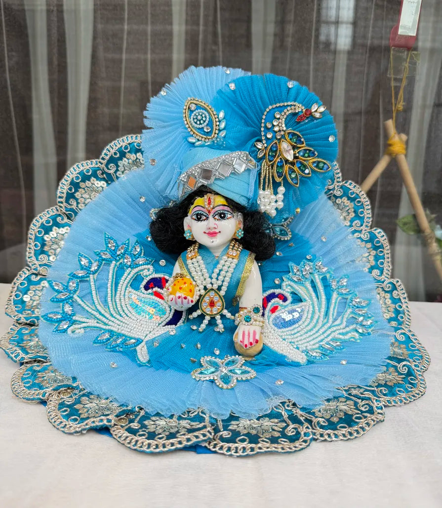 Blue Peacock Theme Designer Poshak for Janmashtami