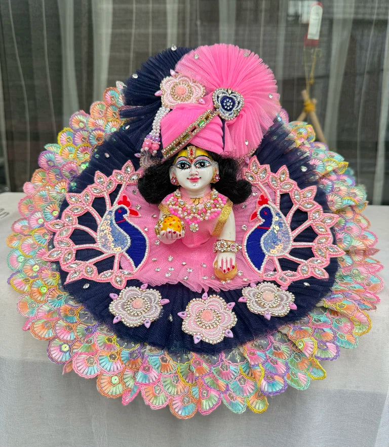 Navy Blue and Pink Peacock Laddu Gopal Poshak