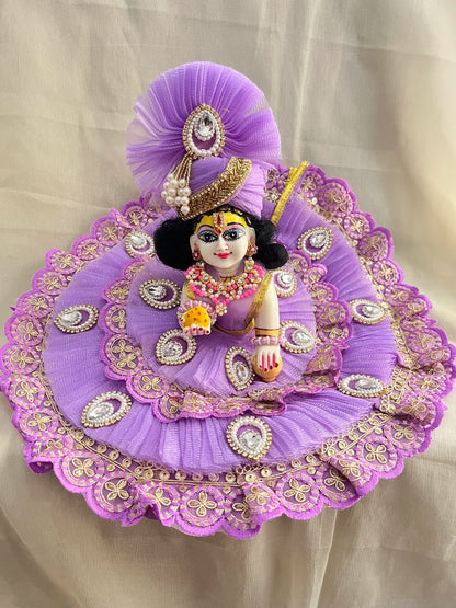 Lavender Net Laddu Gopal Poshak with Mukut