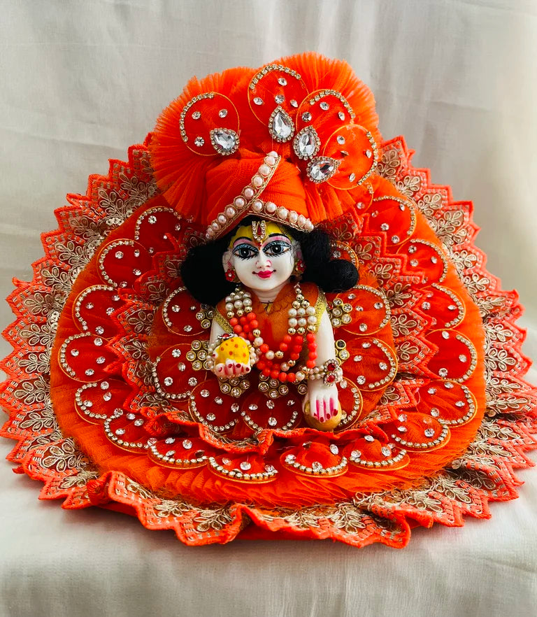Orange Net Laddu Gopal Poshak with Mukut