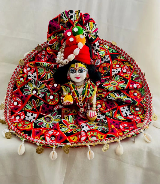 Laddu Gopal Handmade Gujrati Poshak With Mirror Work & Mukut
