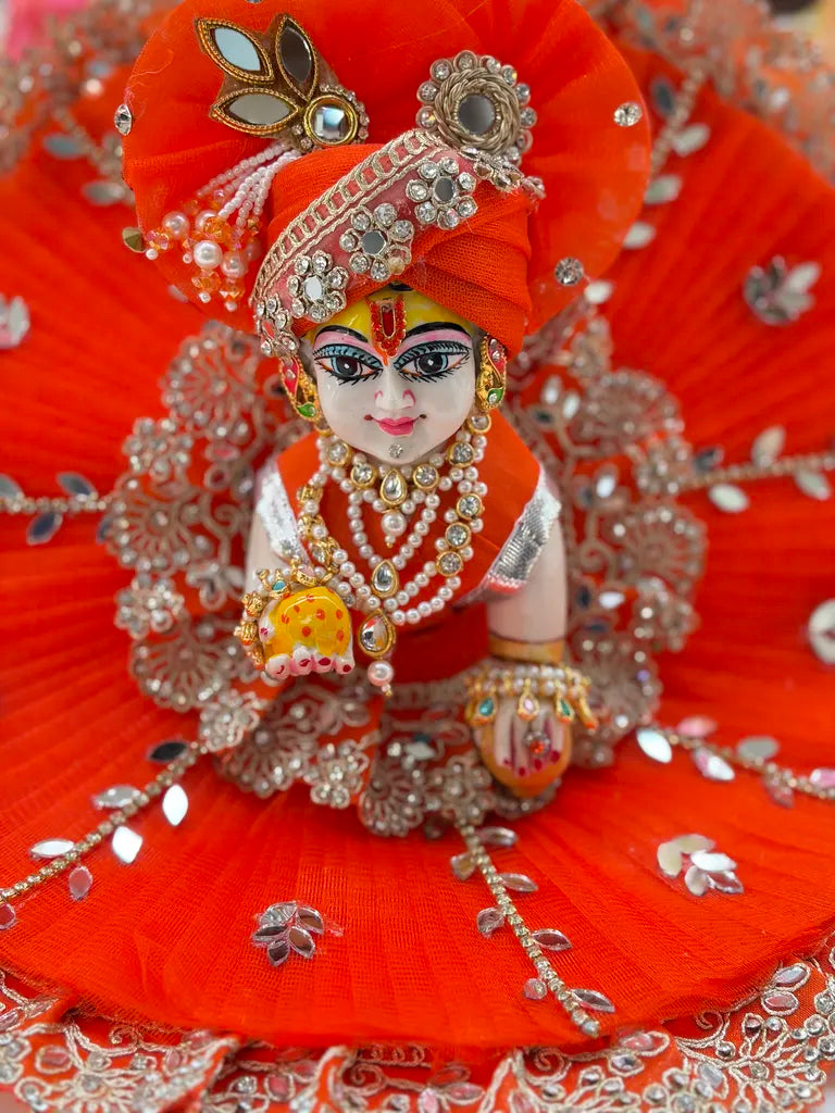 Orange Mirror Laddu Gopal Designer Dress for Janmashtami