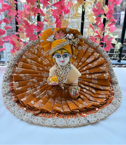 Mustard Brocade Designer Dress for Laddu Gopal Ji with Mukut