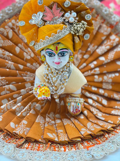 Mustard Brocade Designer Dress for Laddu Gopal Ji with Mukut