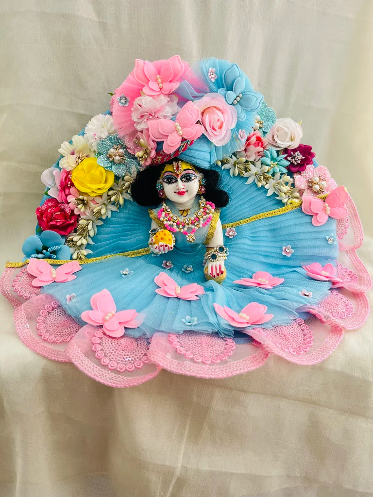 Sky Blue & Pink Butterfly Designer Poshak