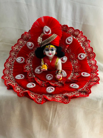 Red Net Laddu Gopal Poshak with Mukut