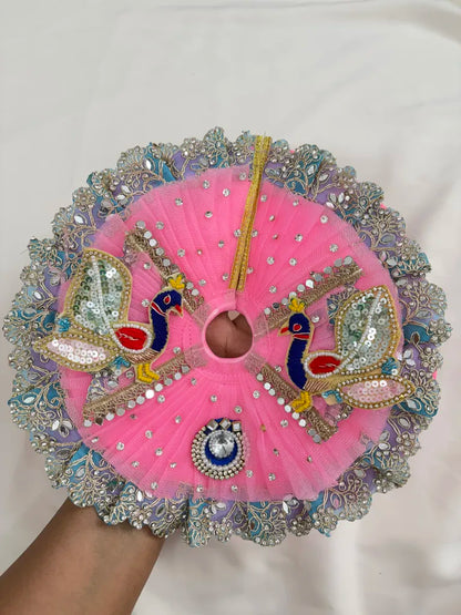 Pink Net Peacock and Mirror Lace Poshak with Mukut