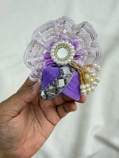 Lavender Floral Designer Poshak with Sequins work & Mukut