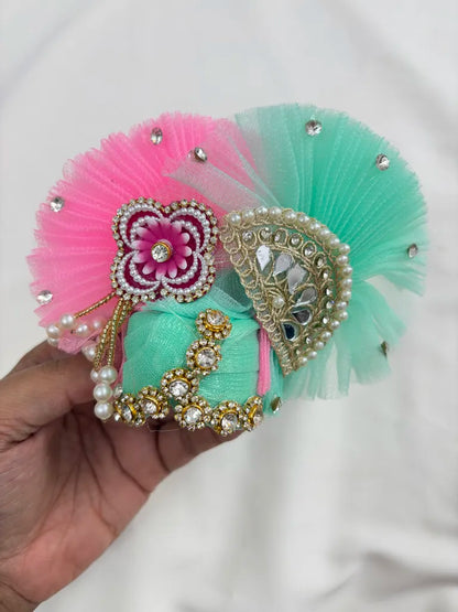 Teal & Pink Floral Designer Poshak with Mukut