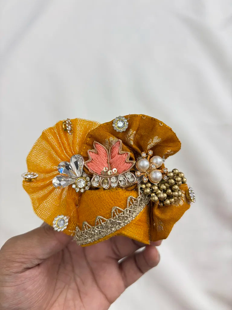 Mustard Brocade Designer Dress for Laddu Gopal Ji with Mukut
