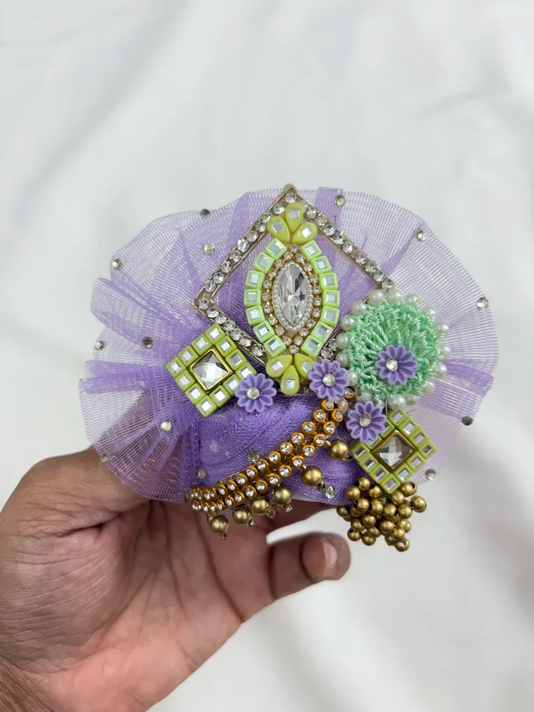 Royal Lavender Parrot Mirror Work Laddu Gopal Poshak with Mukut