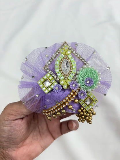 Royal Lavender Parrot Mirror Work Laddu Gopal Poshak with Mukut