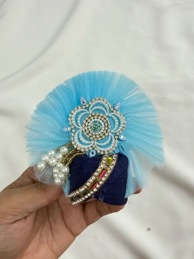 Blue Net Poshak for Radha Ashtami With Mukut and Kalangi