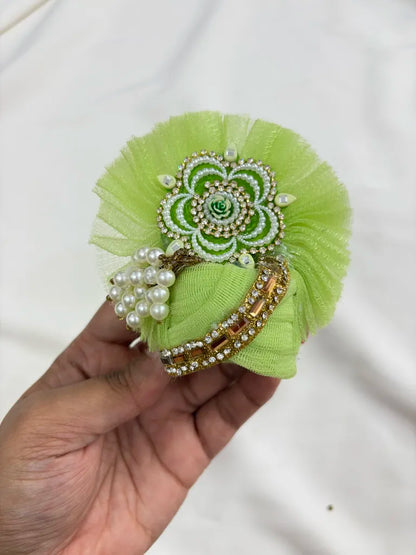 Green Net Poshak With Mukut and Morpankh Kalangi