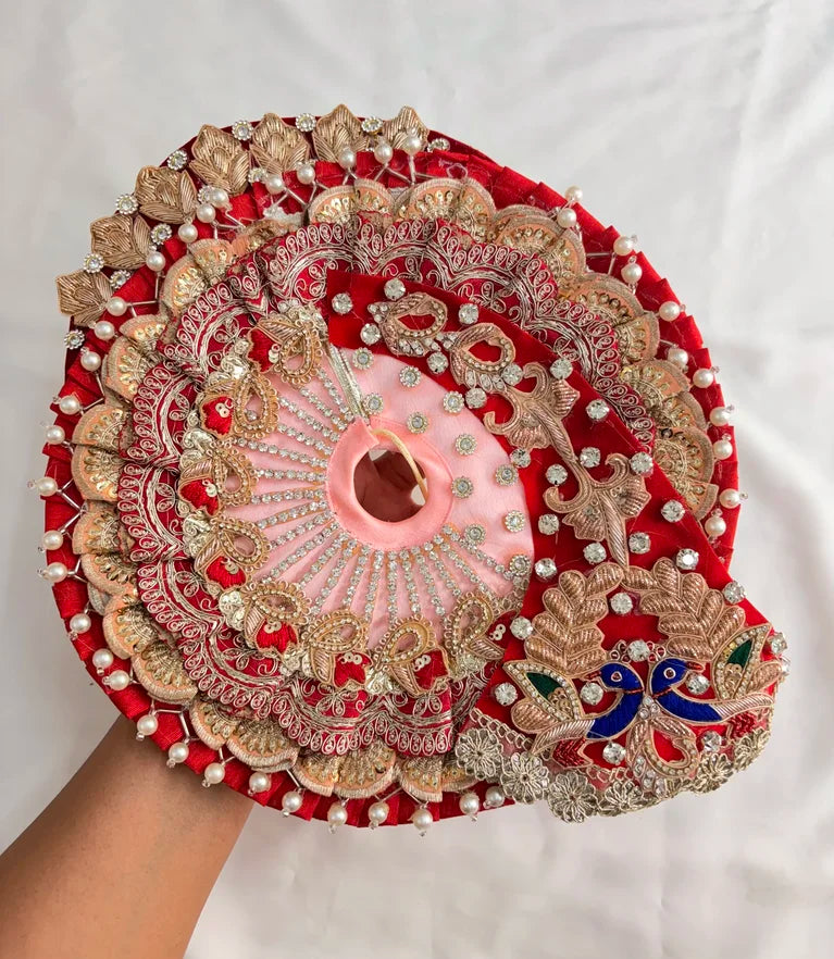 Royal Red and Baby Pink Handwork Poshak with Mukut and Patka