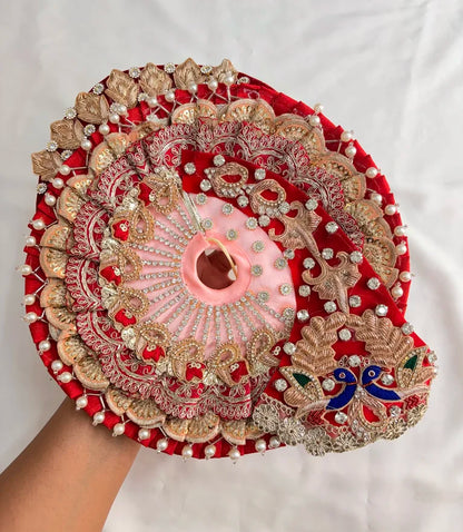 Royal Red and Baby Pink Handwork Poshak with Mukut and Patka