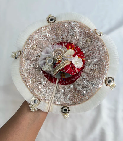 Red and White Poshak with Sequin Embroidery