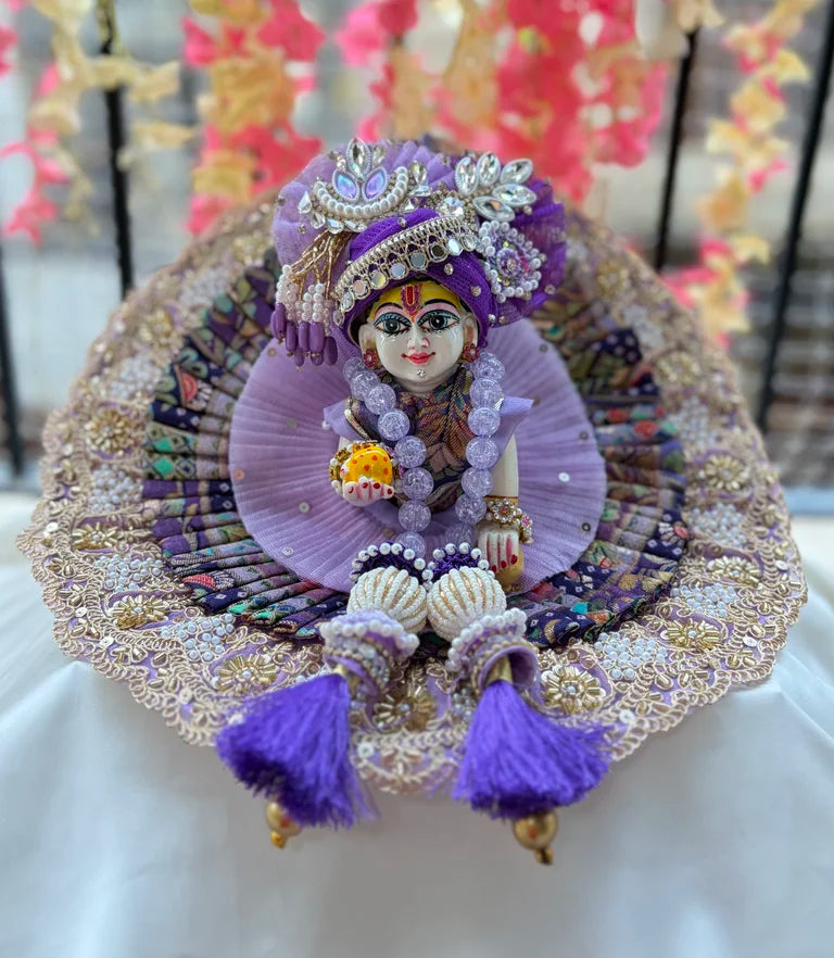 Lavender Brocade Handwork Laddu Gopal Poshak