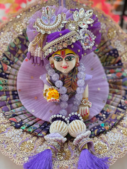 Lavender Brocade Handwork Laddu Gopal Poshak