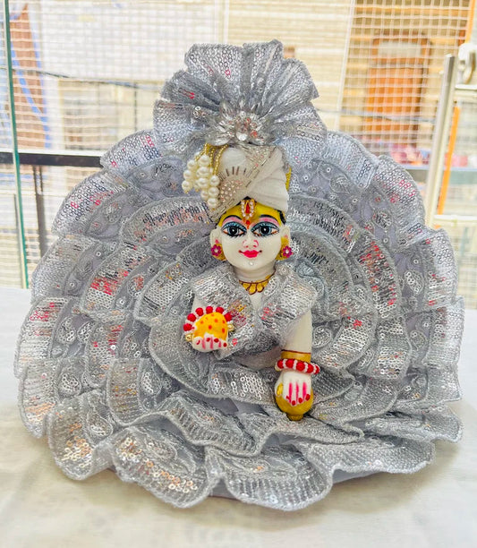 Silver Sequins Work Laddu Gopal Poshak with Mukut