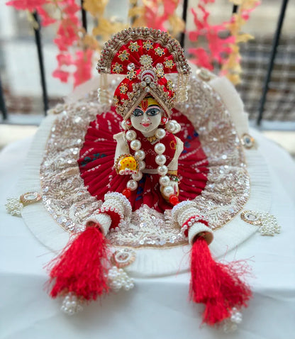 Red and White Poshak with Sequin Embroidery